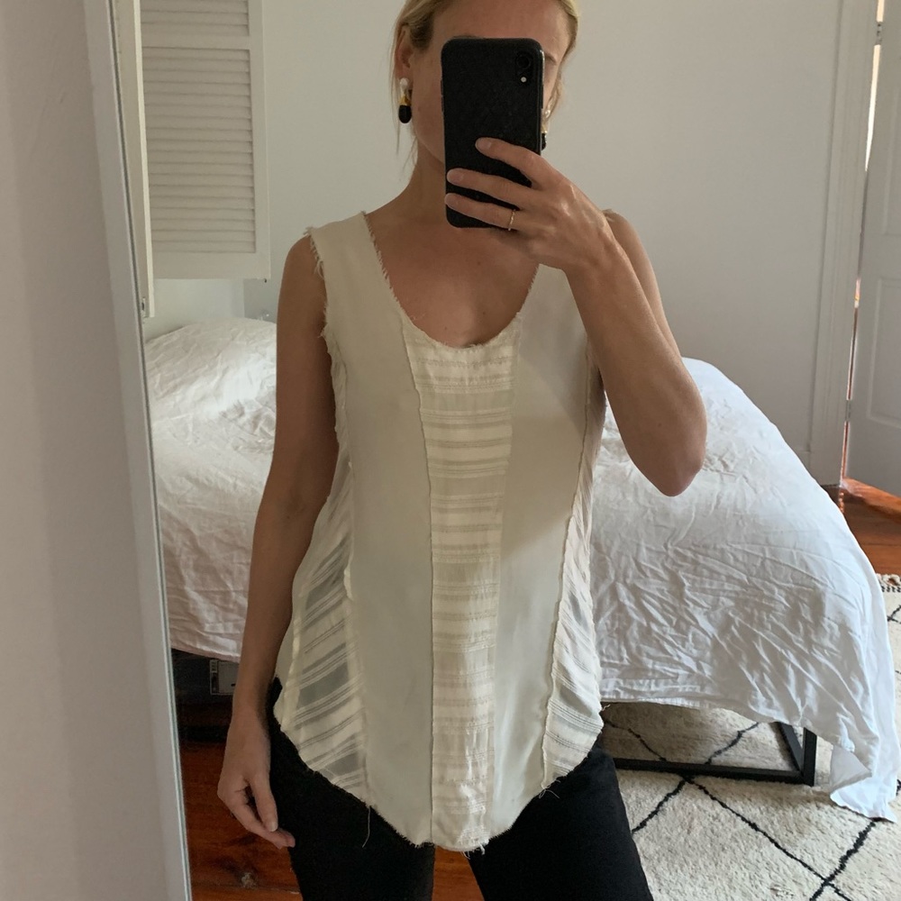 Rag & Bone Raw Silk Ivory Blouse SZ 2